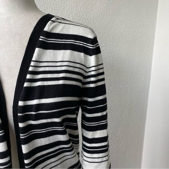 Talbots Womens Open Front Cardigan Black White Striped Sweater SZ M - Picture 3 of 14
